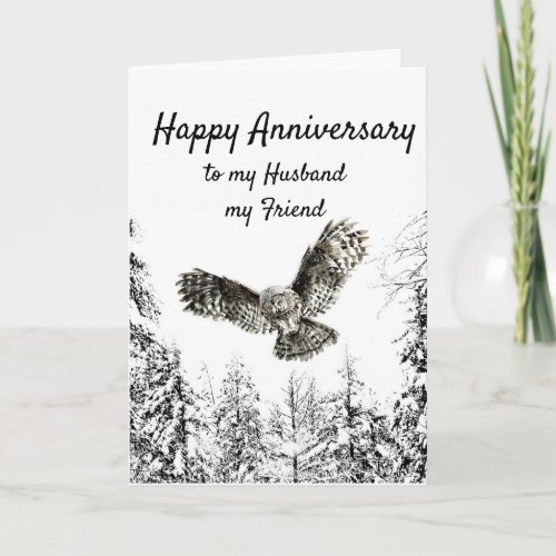 Anniversary Owl Bird Watercolor Husband Friend Card