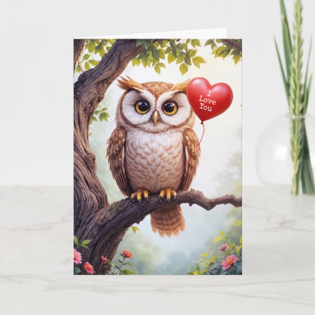 Anniversary Owl With Heart Balloon Card (Front)