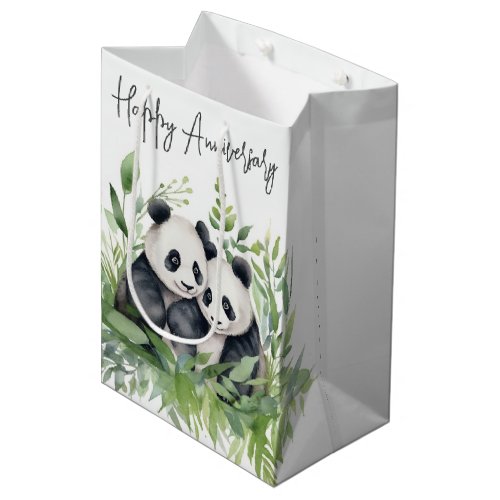 Anniversary Panda Bears In Leaves Medium Gift Bag