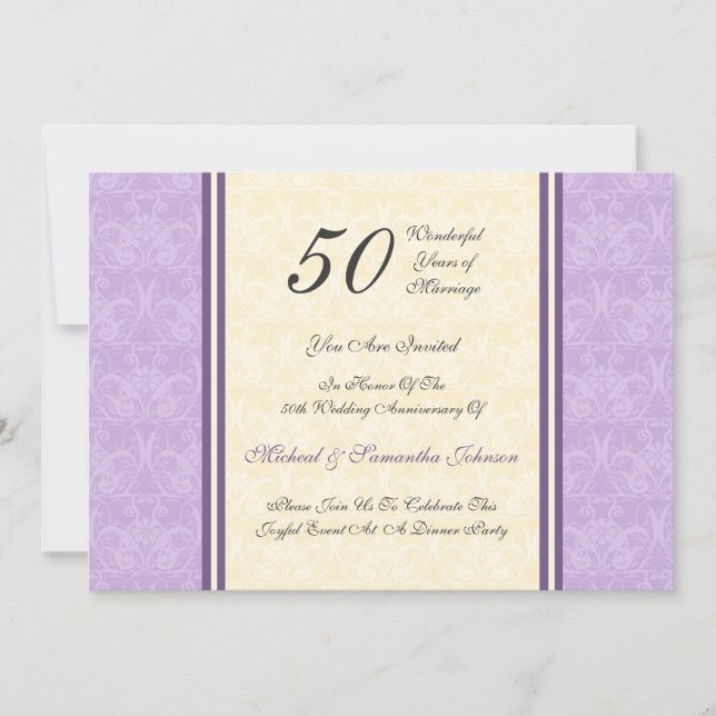 Anniversary Party 50th Purple Damask Invitation (Front)