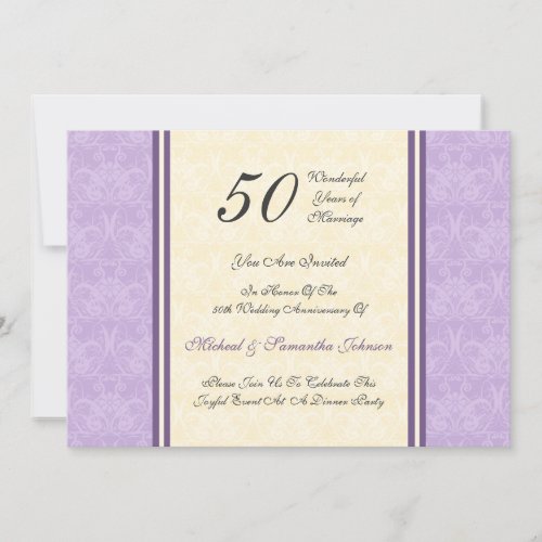 Anniversary Party 50th Purple Damask Invitation