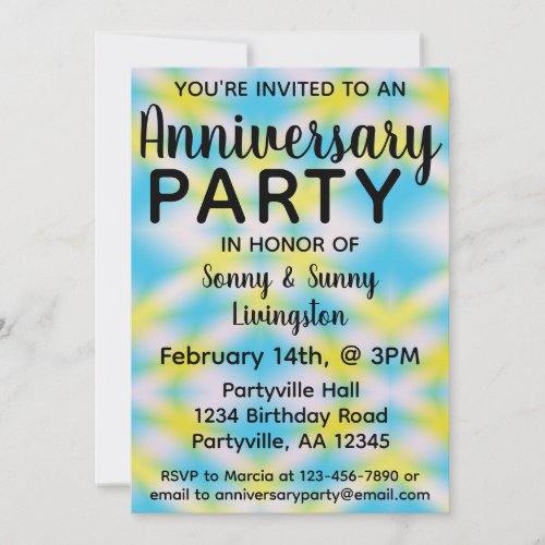 Anniversary Party Blue Tie Dye Invitation