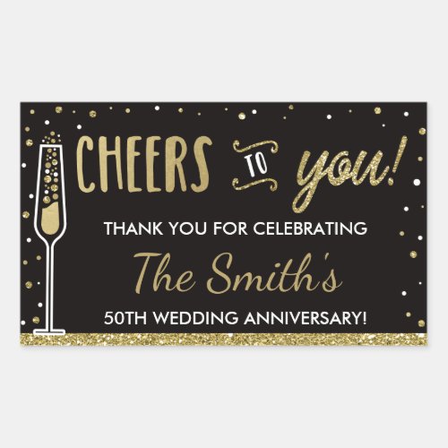 Anniversary Party Bottle Wrapper Faux GlitterFoil Rectangular Sticker