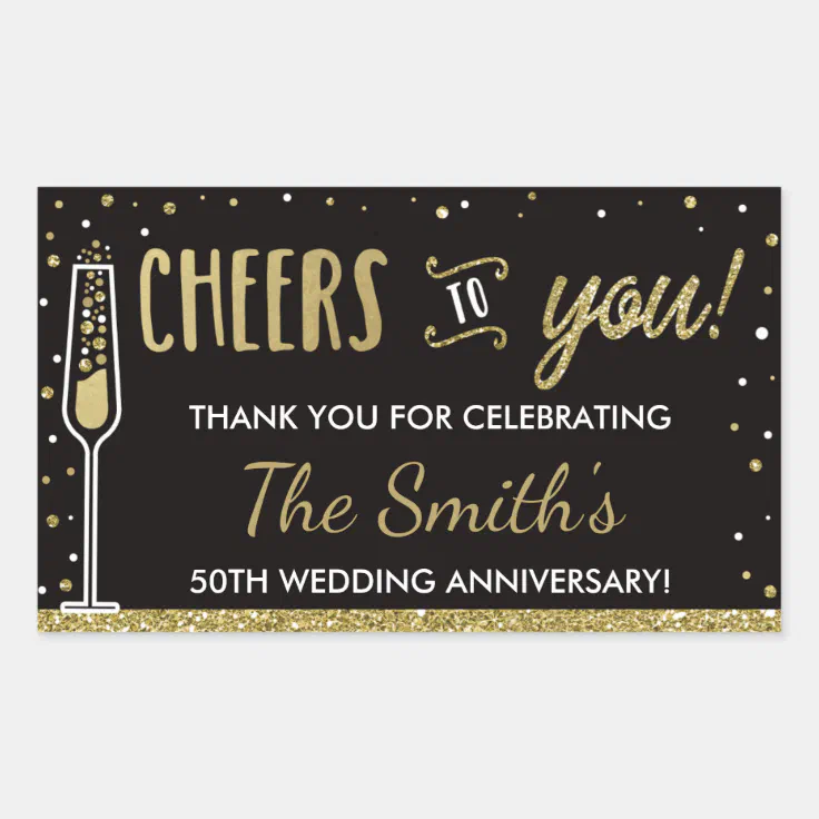 Anniversary Party Bottle Wrapper Faux Glitter/Foil Rectangular Sticker ...