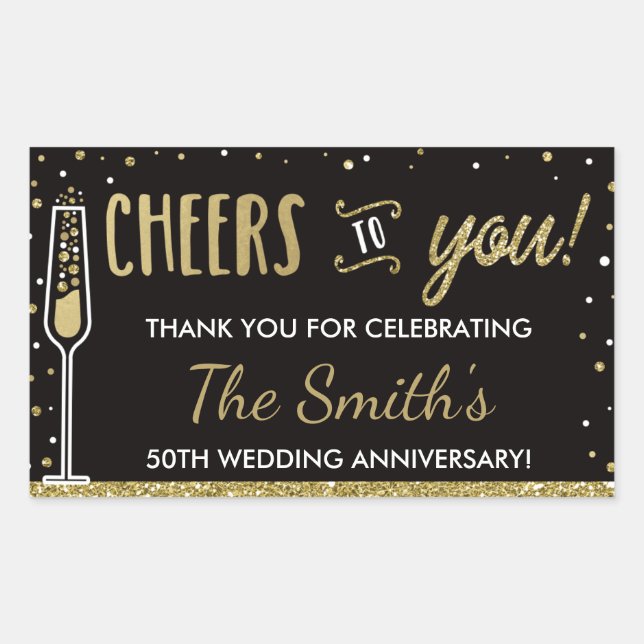 Anniversary Party Bottle Wrapper Faux Glitter/Foil Rectangular Sticker (Front)