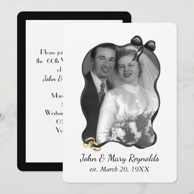 Anniversary Party Bow and Ribbon Frame On White Invitation (Front/Back)