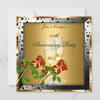 Anniversary Party Gold Red Rose Floral Invitation