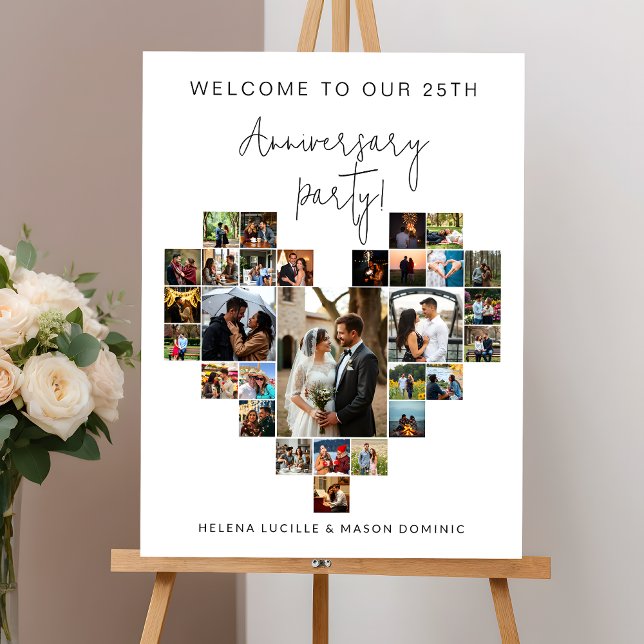 Anniversary Party Heart Photo Collage Welcome Sign (Creator Uploaded)