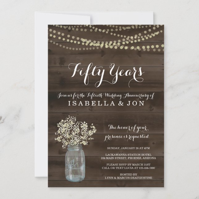 Anniversary Party Invitation | Rustic Babys Breath (Front)