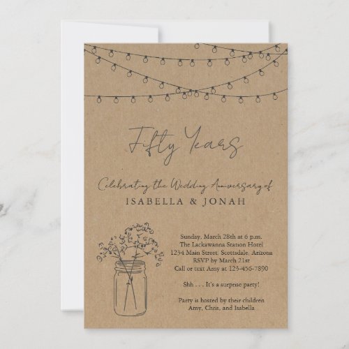 Anniversary Party Invitation  Rustic Kraft Paper