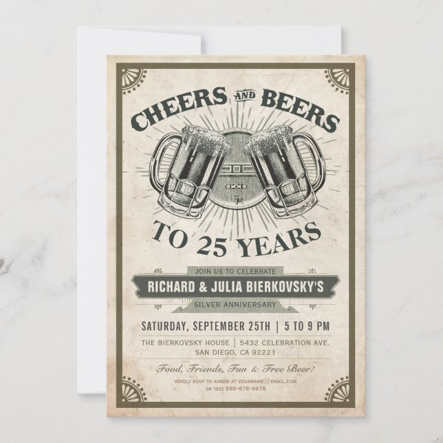 Anniversary Party Invitations | Cheers & Beers (Front)