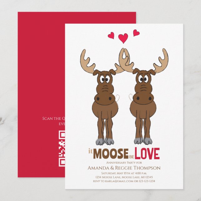 Anniversary Party It Moose be Love Cute Whimsical Invitation (Front/Back)