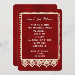 anniversary party lace frame on red invitation