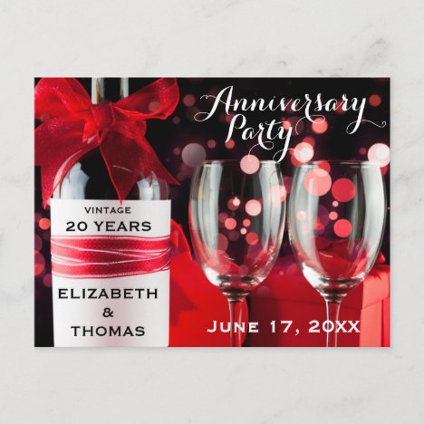 Anniversary Party Postcard Bottle and Glasses
