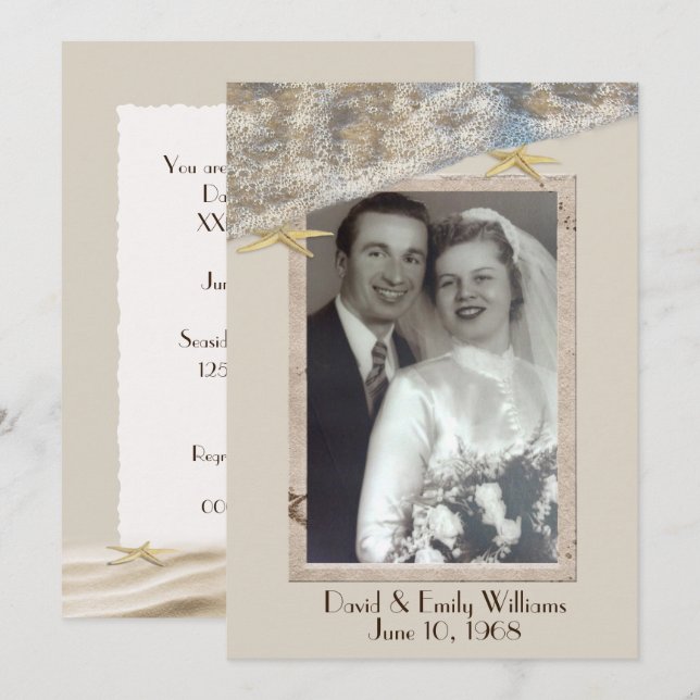 Anniversary Party Starfish Photo Frame  Invitation (Front/Back)