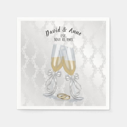 Anniversary  Party Toast And Rings Napkins