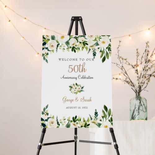 Anniversary Party White Floral Welcome Sign