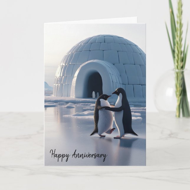 Anniversary Penguins Slow Dancing Card (Front)