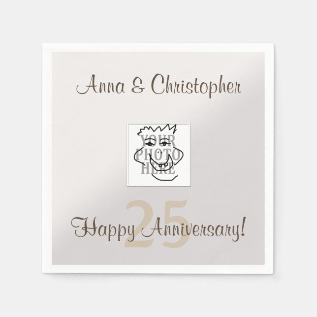 Anniversary Personal Photo and Text Silver Paper Napkins (Front)