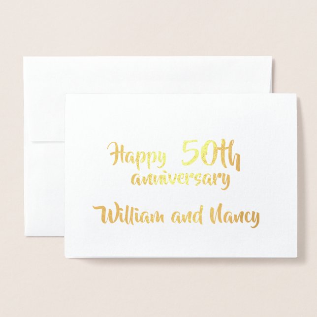 Anniversary Personalized Number Years Wedding Gold Foil Card (Front With Envelope)
