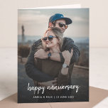 Anniversary Photo Card | Modern Stylish 5x7 Folded<br><div class="desc">Simple, stylish custom photo Happy Anniversary card with modern minimalist handwritten script typography and a simple black gradient. The photo and text can easily be personalized for a design as unique as your special husband, wife, partner or for a happy couple! The image shown is for illustration purposes only to...</div>