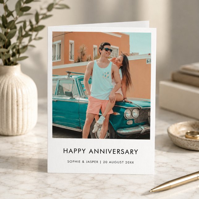 Anniversary Photo Card | Modern Stylish 5x7 Folded (Anniversary card personalized with your special photo or memory)