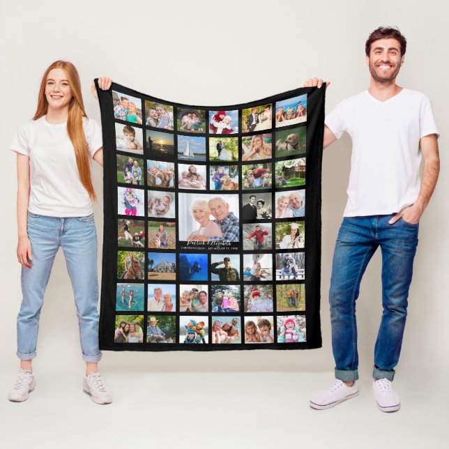 Anniversary Photo Collage Script Name Year - Black Fleece Blanket (In Situ)