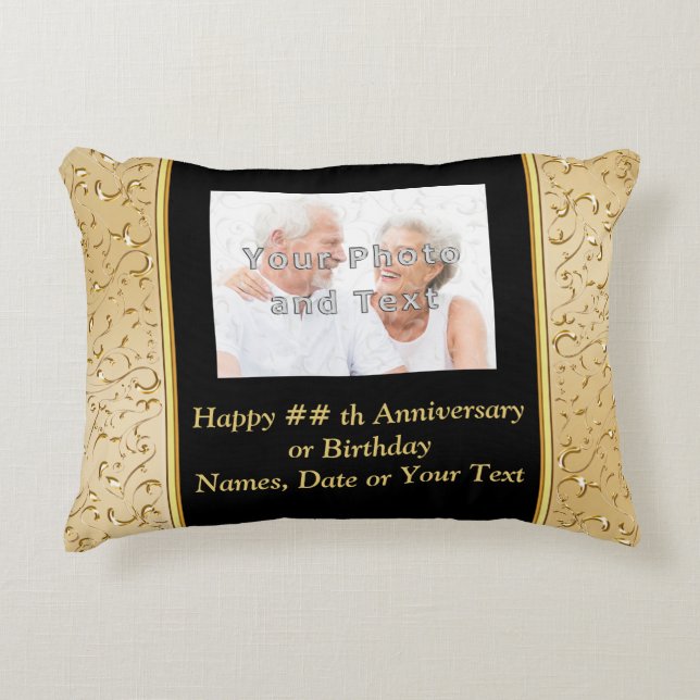 Anniversary Photo Gifts Black and Gold Pillows (Front)
