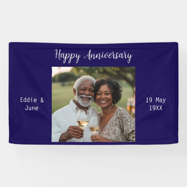 Anniversary Photo Modern Banner Navy Blue (Horizontal)