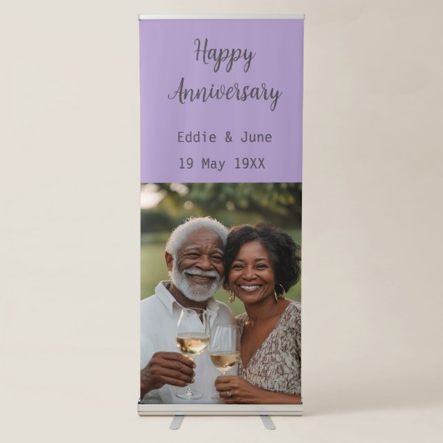 Anniversary Photo Modern Retractable Banner Purple (Front)