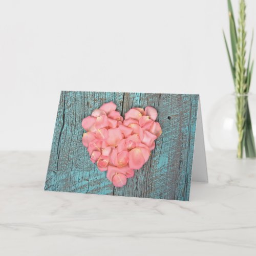 Anniversary Pink Heart Rose Petals Card