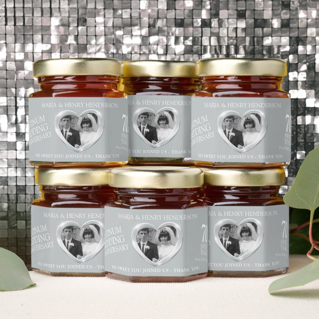 Anniversary platinum wedding photo heart 70 years honey jar favors (Creator Uploaded)