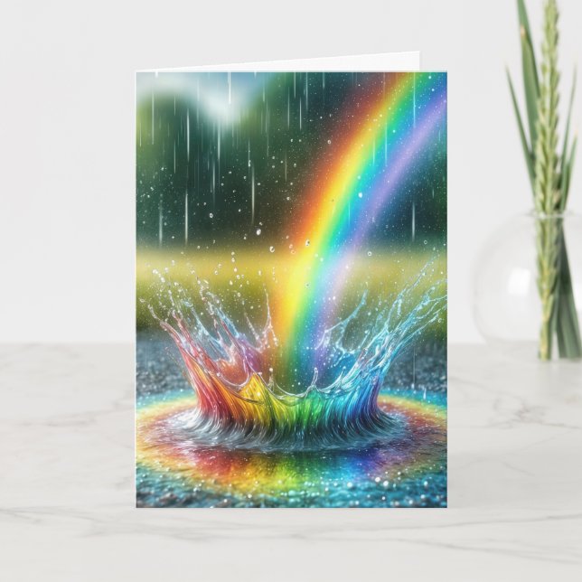 Anniversary Rainbow Splashing In a Puddle Card (Front)