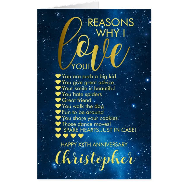 Anniversary Reasons I Love You BIG Card (Front)