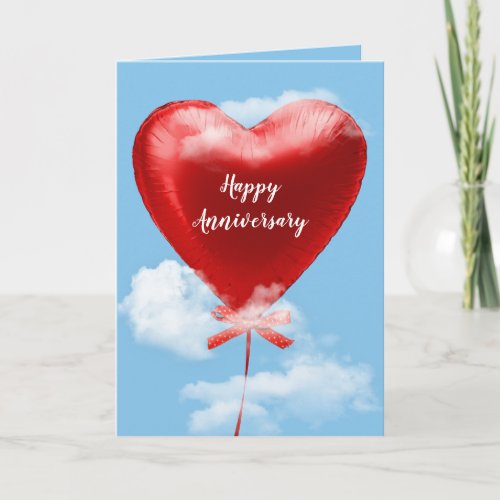 anniversary red heart balloon in clouds card