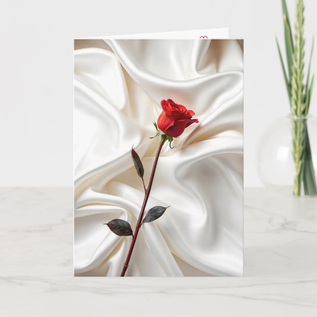 Anniversary Red Rose On Satin Card (Front)