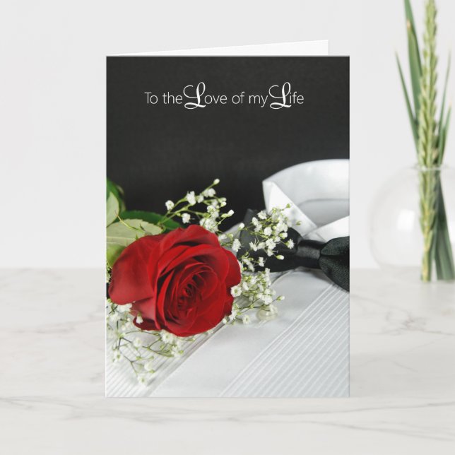 Anniversary Red Rose On Tuxedo Shirt Card (Front)