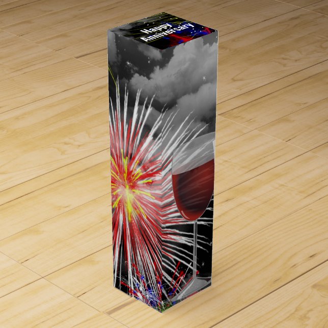 Anniversary Red Wine Glass On Fireworks Box (Front)