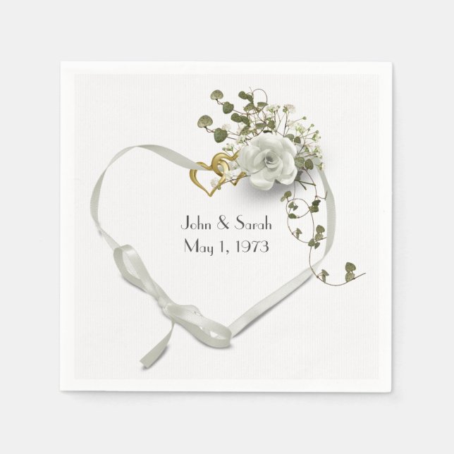 Anniversary Ribbon Heart with Rose Napkins (Front)