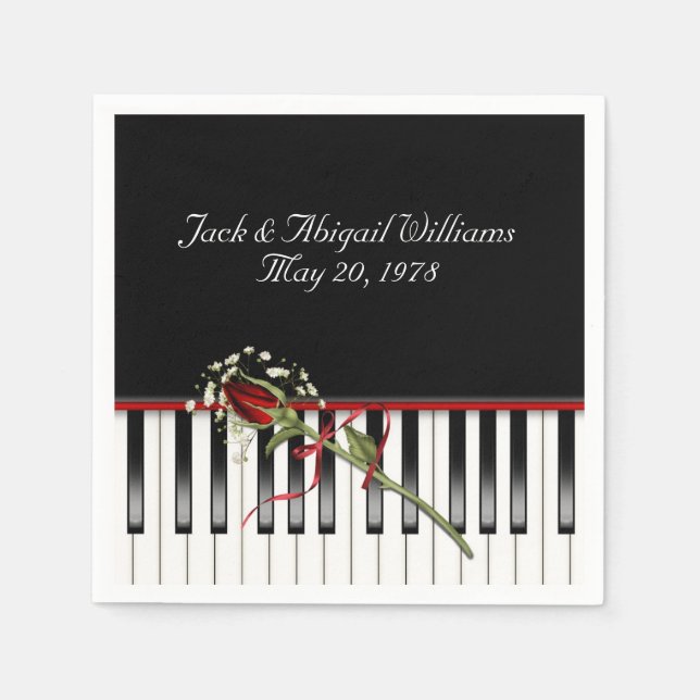 Anniversary Rose On a Piano Keyboard Paper Napkins (Front)