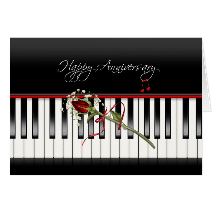Anniversary Rose on Piano Greeting Cards