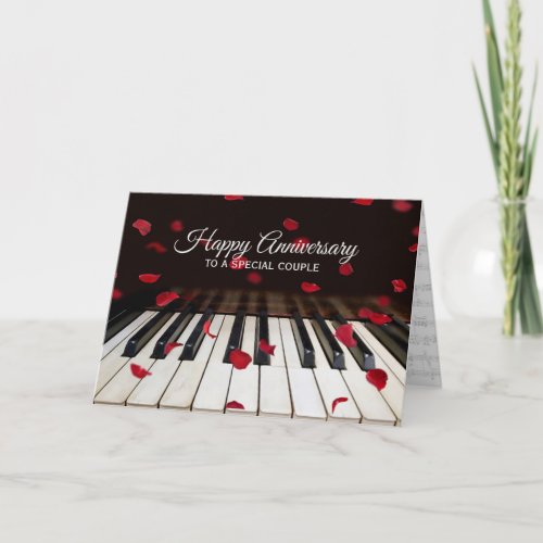 Anniversary Rose Petals on Piano Keys  Card