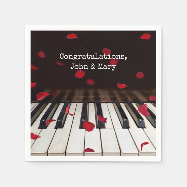 Anniversary Rose Petals on Piano Keys Napkins (Front)