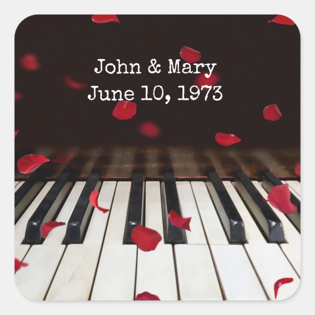 Anniversary Rose Petals on Piano Keys Square Sticker (Front)