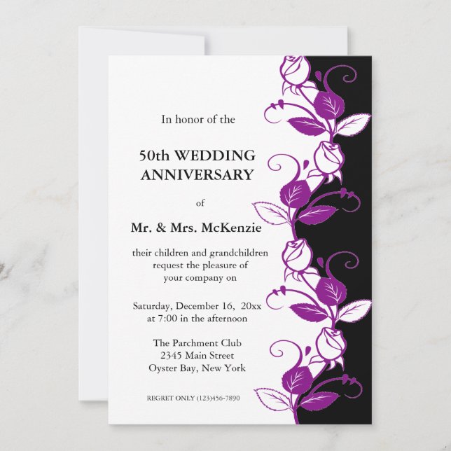 Anniversary Roses (Purple) Invitation (Front)