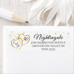 Anniversary Script Hearts Monogram Initials Gold Label