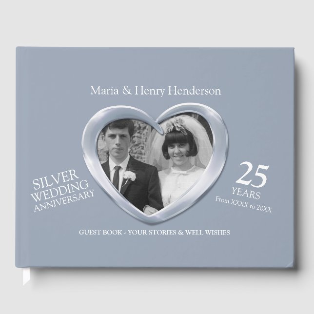 Anniversary Silver wedding photo hearts 25 years Guest Book (Front)
