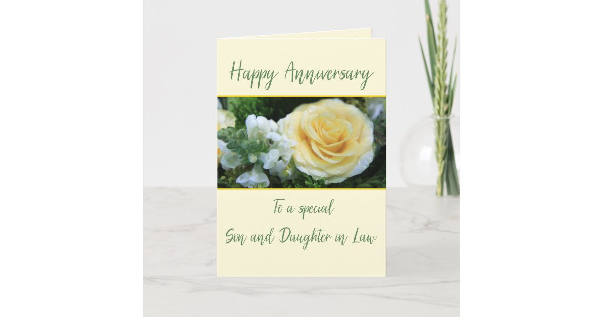 Anniversary Son and Daughter in Law Yellow Rose Card | Zazzle.com
