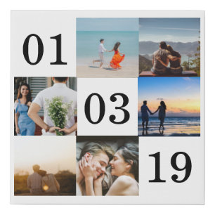 Anniversary Square Photo Collage Faux Canvas Print