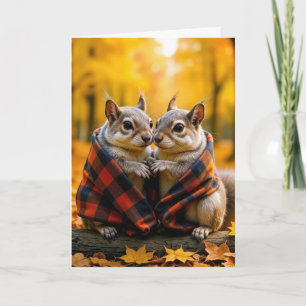 Anniversary Squirrels Snuggling In a Plaid Blanket Card